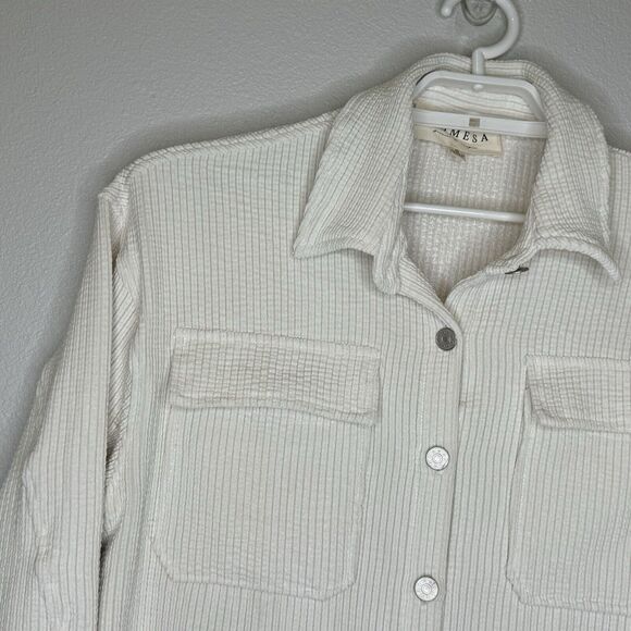Promesa Corduroy Shacket Shirt Jacket Small Off White Long Sleeve Button Front - Picture 5 of 9